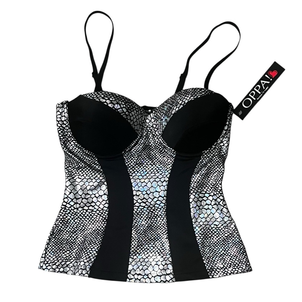 Silver Snakeskin Bustier-Style Top | Shiny, Fed-Up, Fabulous, Y2K Night-Out | Sm